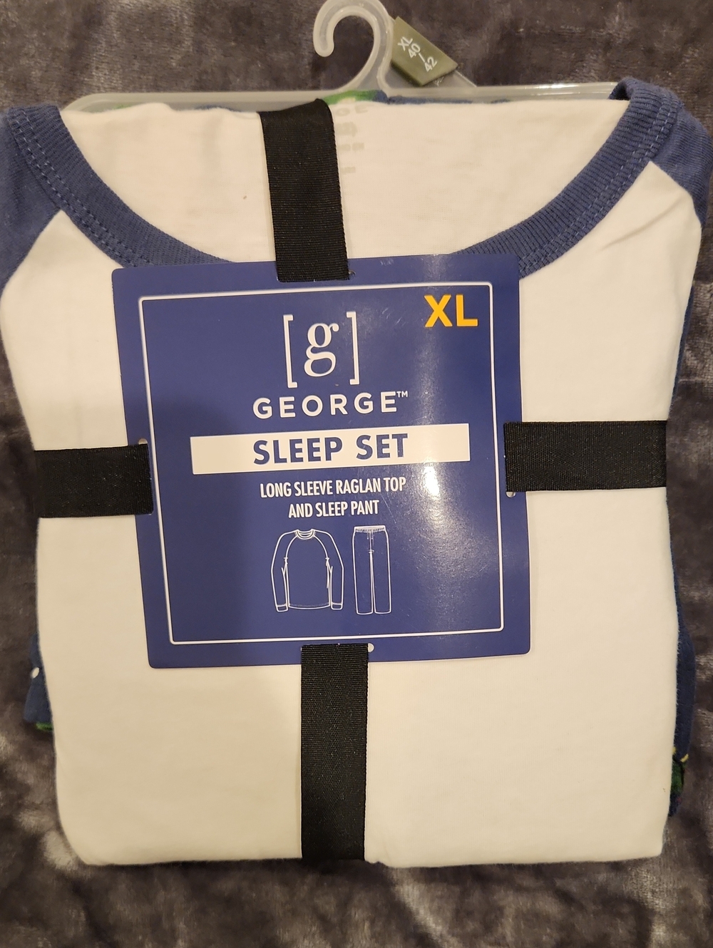 Men's George White and Blue Long Sleeve Raglan Sleep Set
